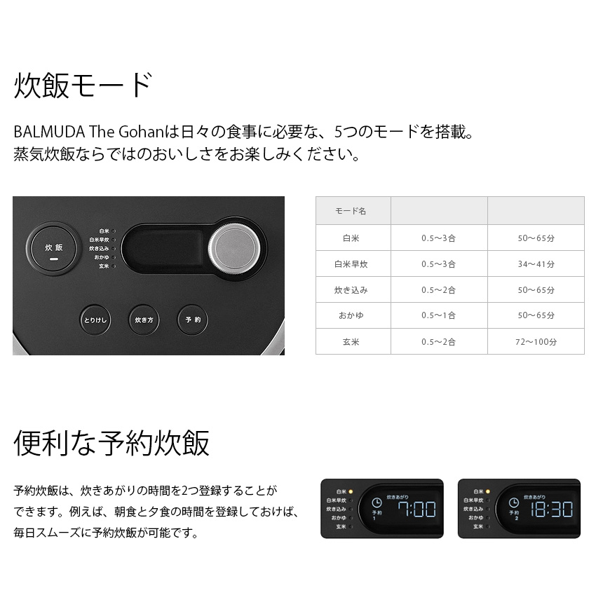 BALMUDA バルミューダ 蒸気 炊飯器 3合炊き BALMUDA The Gohan K08A