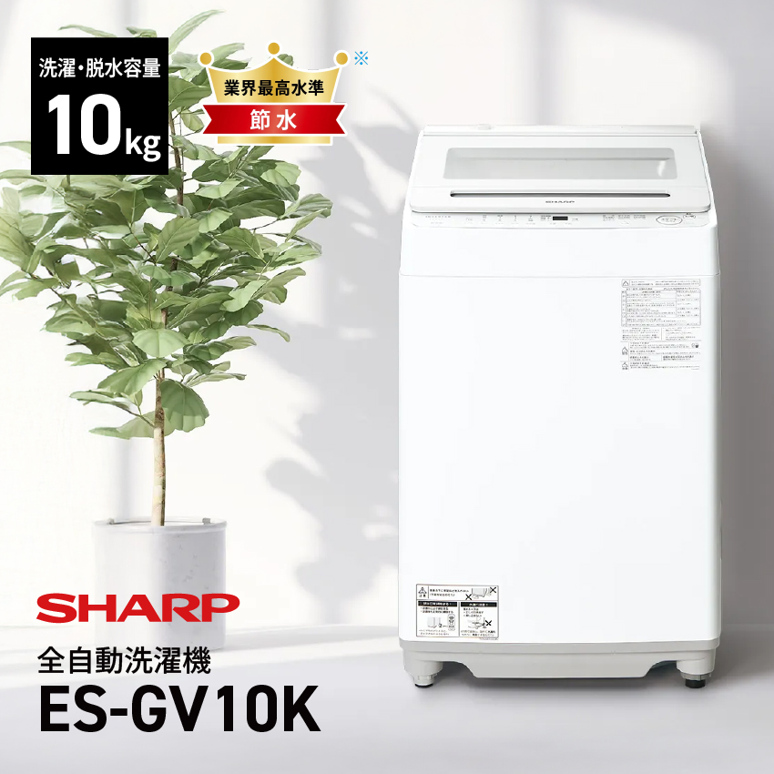 シャープ 穴なし槽シリーズ 全自動洗濯機 ES-GV10K-W 【標準取付工事費込み】ホワイト