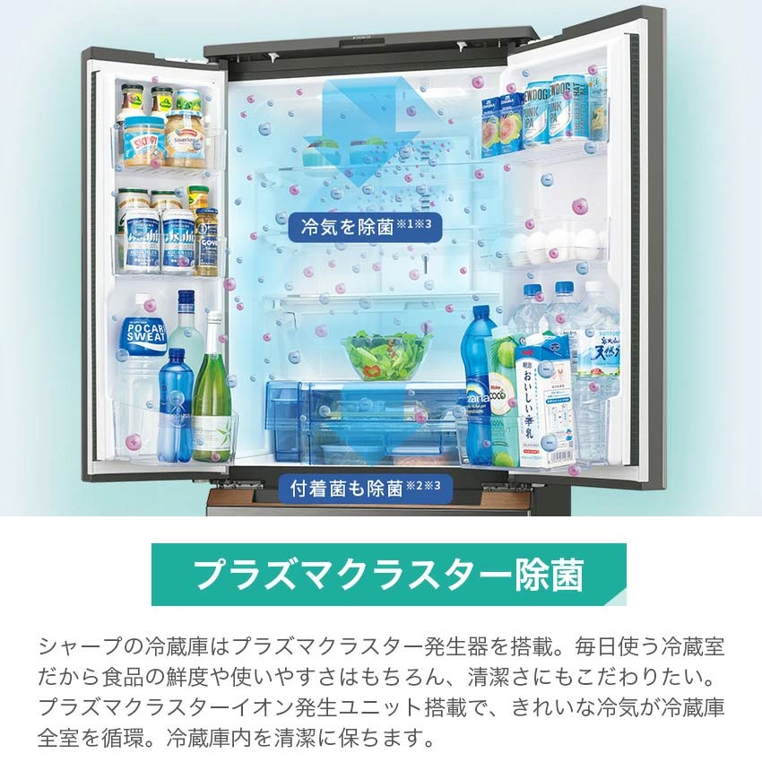 シャープ フレンチドア冷蔵庫 457L プラズマクラスター搭載 SJ-FA46K-W 幅65cm 業界最薄 （ホワイト）