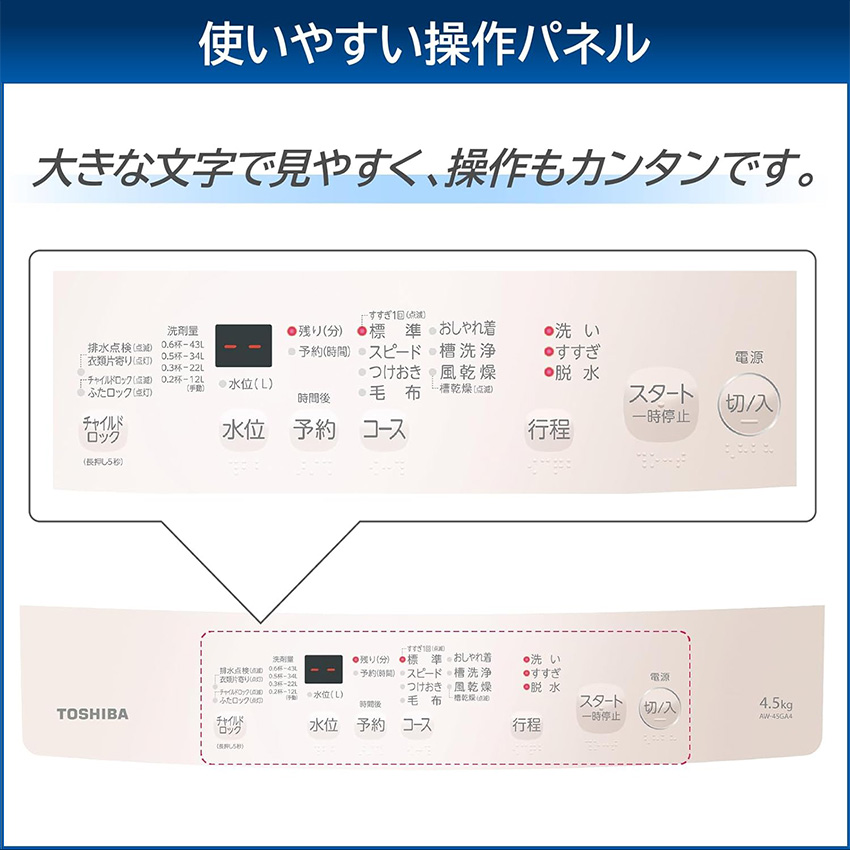東芝 TOSHIBA 全自動洗濯機 4.5kg AW-45GA4
